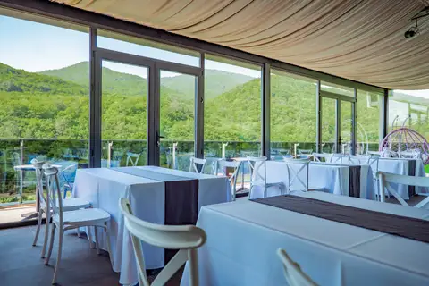 The terrace restaurant with a mountain view