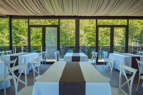 The restaurant hall with panoramic windows