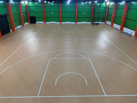 The sports hall: the court seen from the balcony