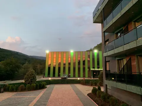 The sports complex at dusk, next to the hotel